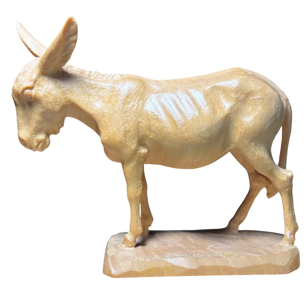 Anri‎ Nativity Donkey Figurine Tan Wood Carved Italy Standing 3.75"